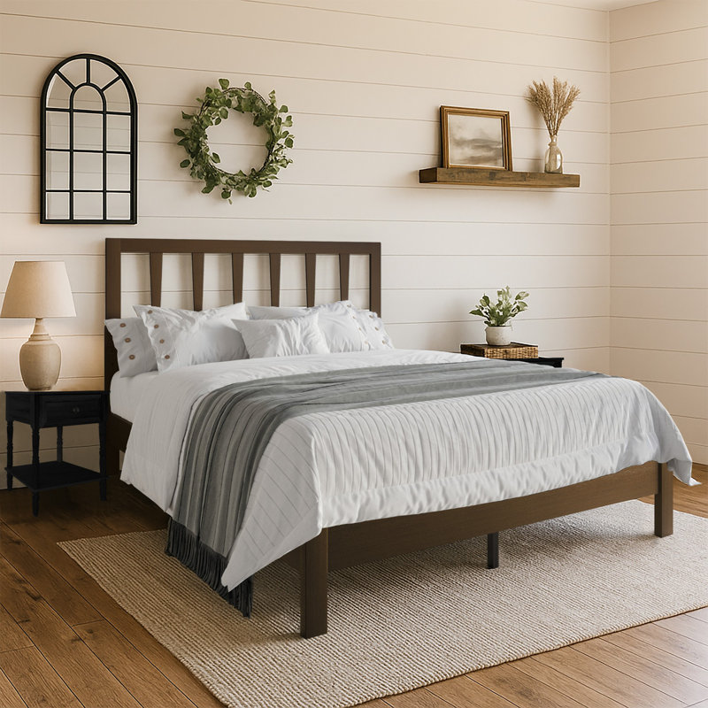 Harwich Full Solid Wood Platform Bed With 2 Nightstand, Full, Brown, Black