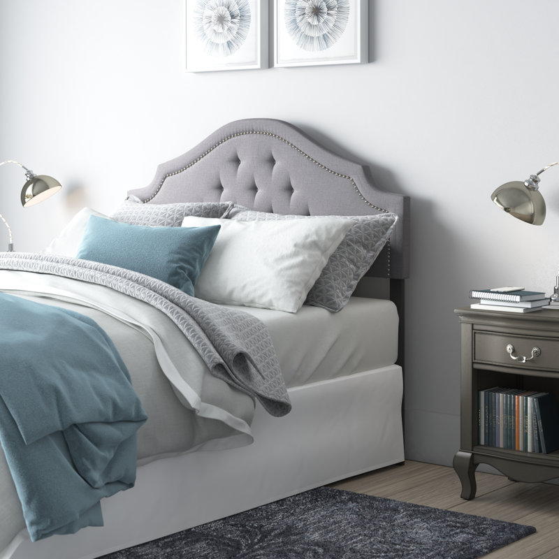 Tête de lit à panneau tapissier Miccah, Double, Beige-gris