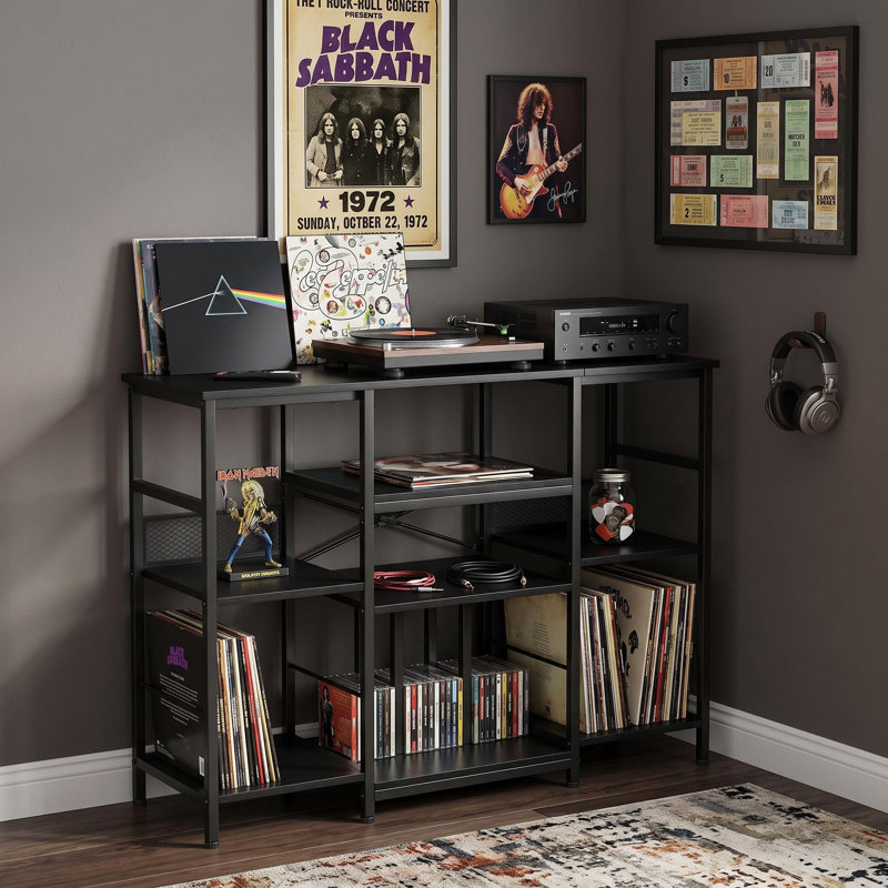 Présentoir vertical à 3 niveaux pour CD, vinyles et livres, noir