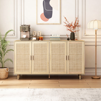 Elegant And Functional 4-Door Rattan Decorative Storage Cabinet