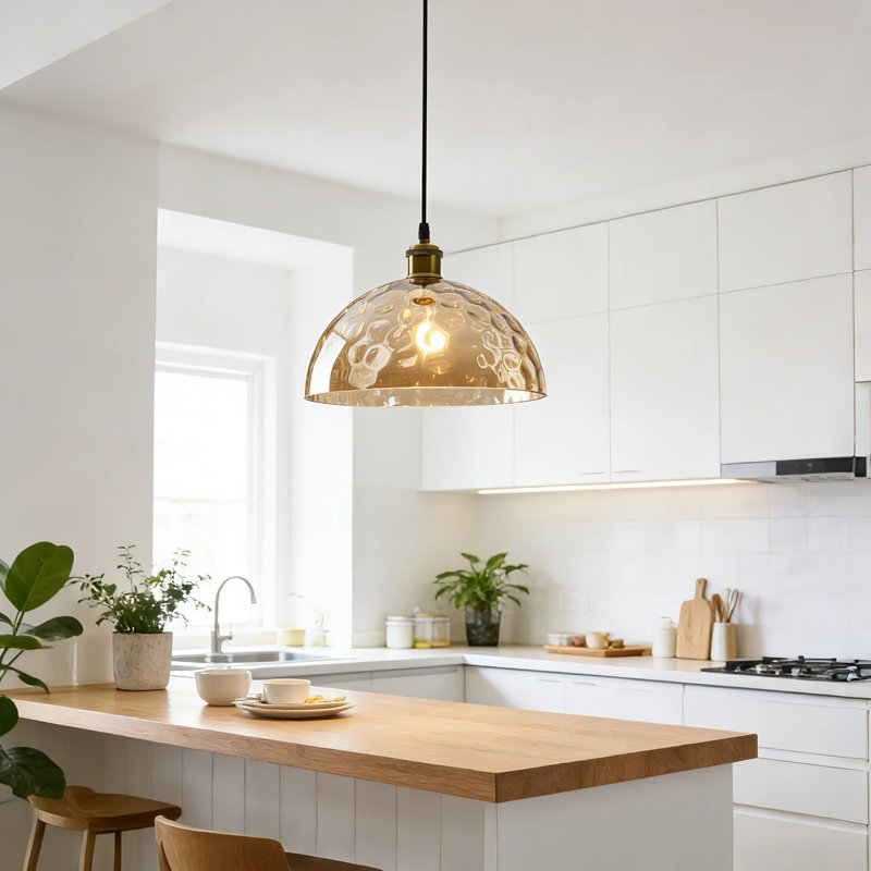 Scandinavian Design 1-Light Amber Stone Pattern Glass Pendant Light