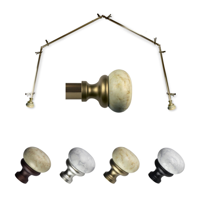 Mykena 13/16" 4-Sided Bay Window Curtain Rod, Antique Brass, 28"-48" (each side)