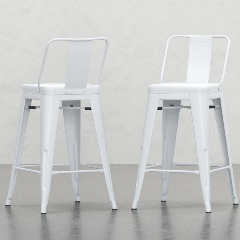 Tabouret de comptoir 24 po en métal de 24 po blanc - Design moderne avec dossier et repose-pieds incurvés pour un soutien imbattable, hauteur confort (2), finition élégante de style industriel