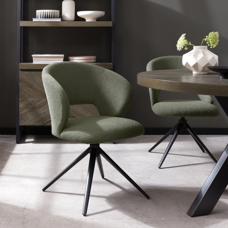 STELLA 360° RETURN SWIVEL CHAIR - BOUCLE FABRIC - BLACK SAND POWDER COATED LEGS (SINGLE), Green