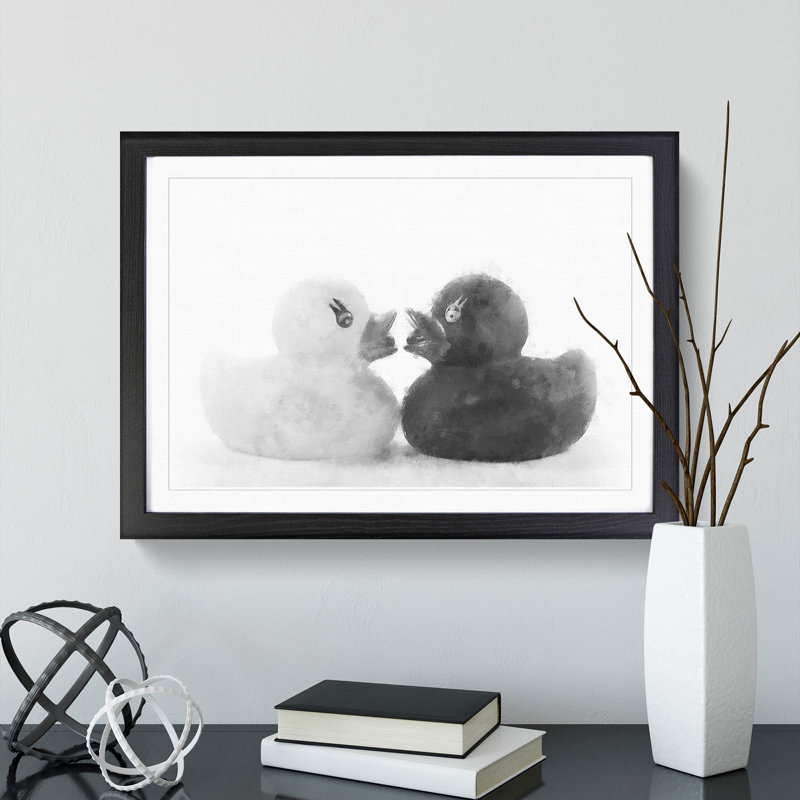 Rubber Ducks Opposites Attract - Picture Frame Graphic Art, 36cm H x 48cm W x 2cm D, Black Framed