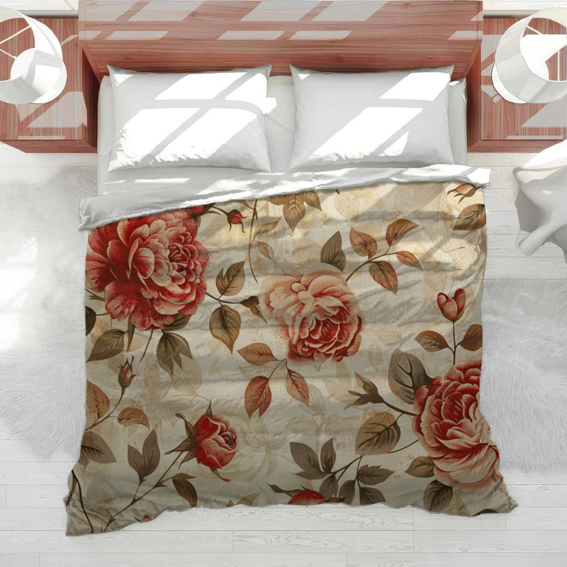 Édredon en mélange de coton botanique Peach Roses, Grand édredon