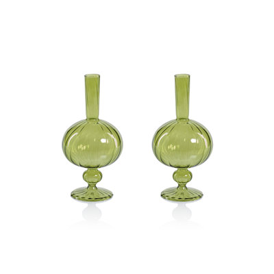 Troyes Vellum 2-Piece Set Spiral Glass Vases, Onion Shape
