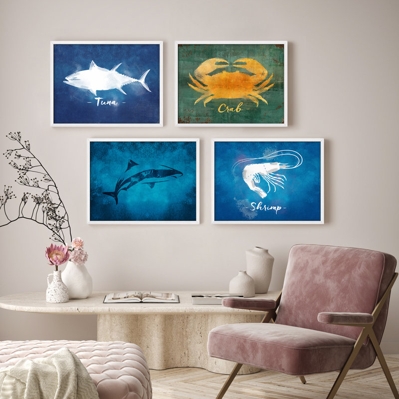 Reproduction d'art encadré de thon crabe, Blanc, H 11 po x l 14 po