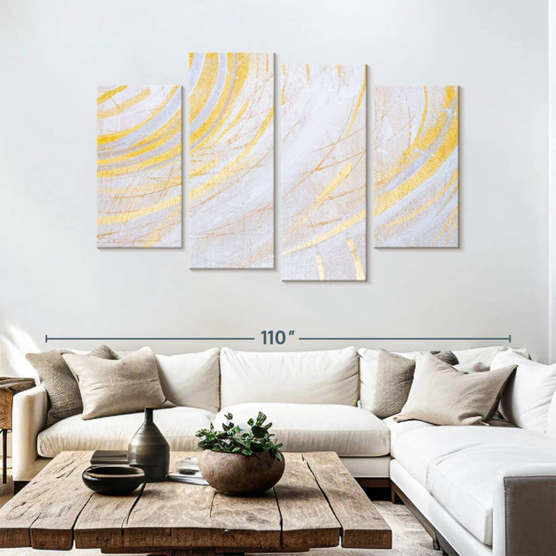 Avery White And Gold Abstract, 54" H x 84" W