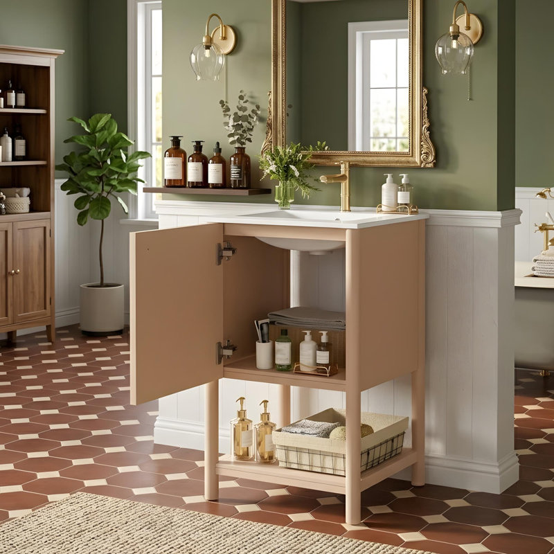Meuble-lavabo de 20 po avec tablettes ouvertes et armoire avec portes