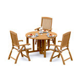 5 Pcs Grade-A Teak Wood Dining Set: 48" Round Butterfly Table And 4 Marley Folding Reclining Arm Chairs #11MR0904