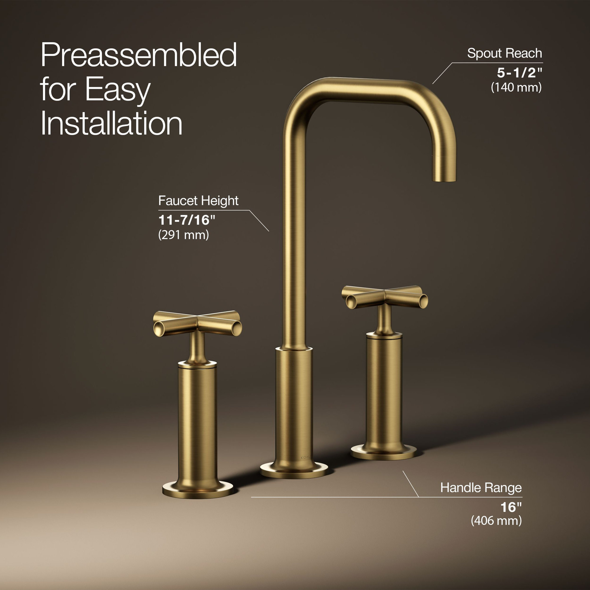 Purist Widespread Bathroom Sink Faucet with High Cross Handles and High Gooseneck Spout, Vibrant Brushed Moderne Brass