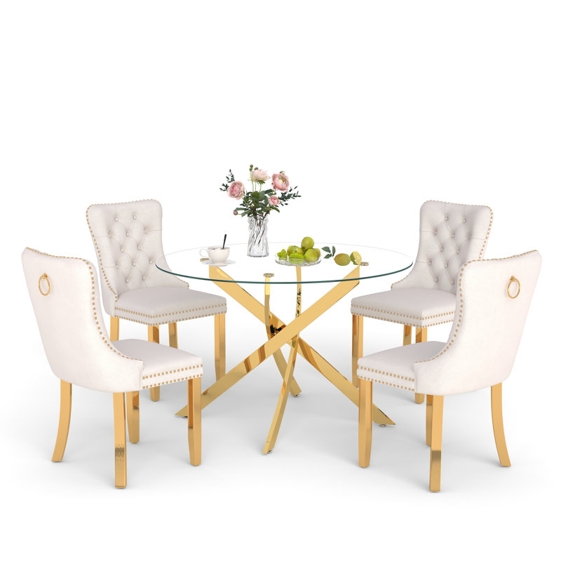 Ensemble de salle à manger Keyari, H 29,5 po x L 36 po x l 36 po, Beige, Or