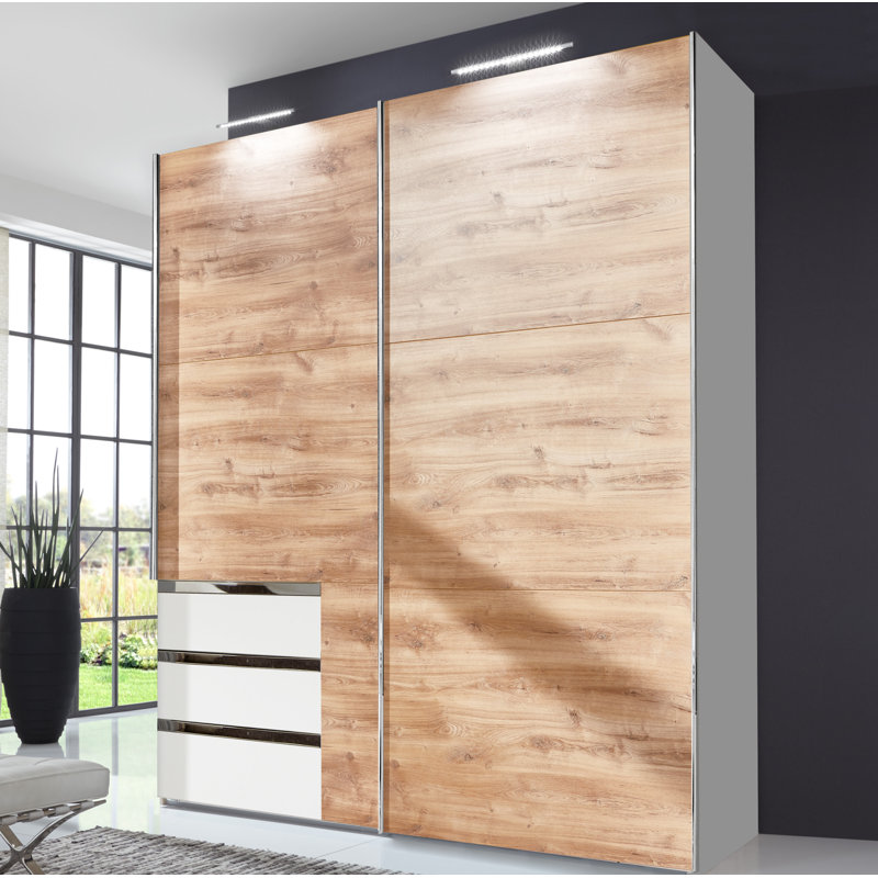 Barbuda 2 Door Manufactured Wood Wardrobe, 216cm H x 250cm W x 65cm D, Beige/White