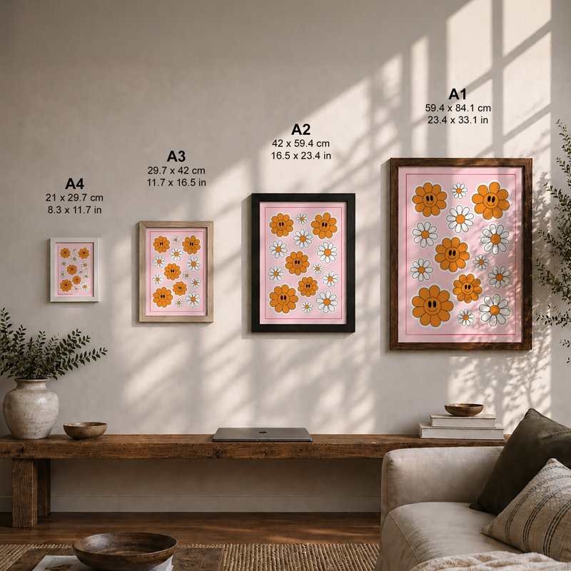 Smiling Flower Garden Botanical - Framed Print, Walnut, A3 - 42.0 x 29.7 cm