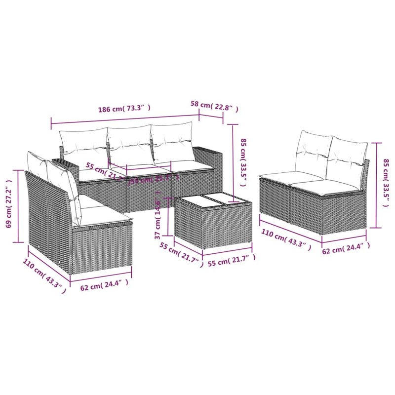 Ensemble de canapé de jardin Vidaxl Gris, gris foncé