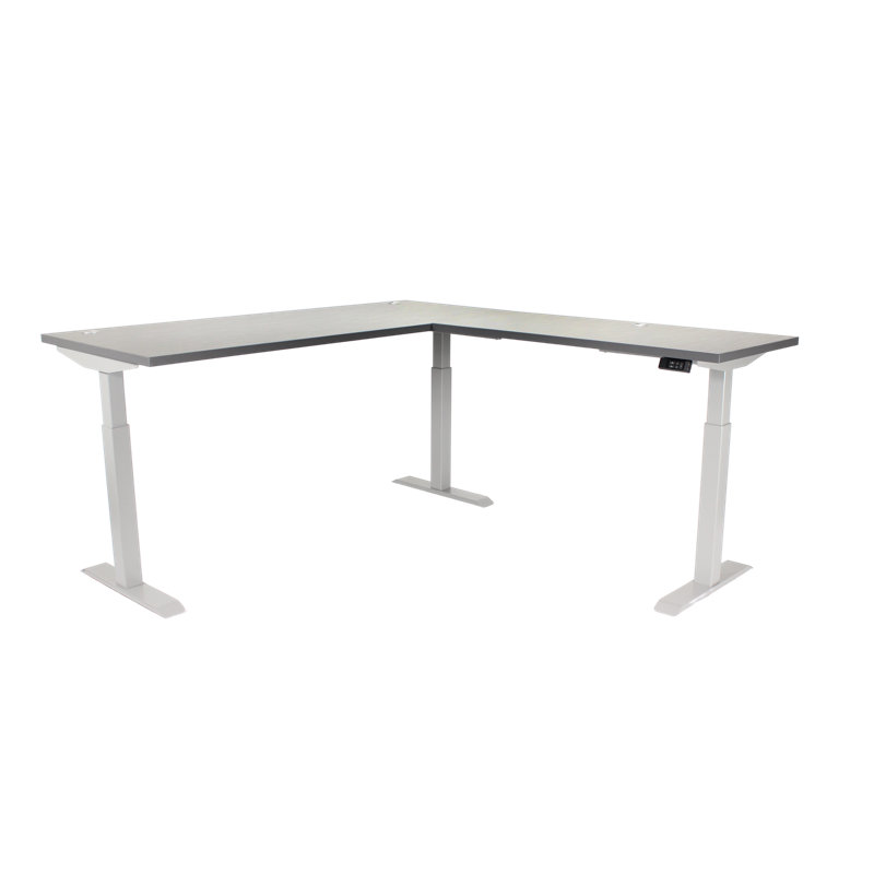 Skyline Electric Height Adjustable 72x30x48x24 L-Shape Standing Desk for Office and Home, Charcoal Strand Top with Brushed Silver Frame