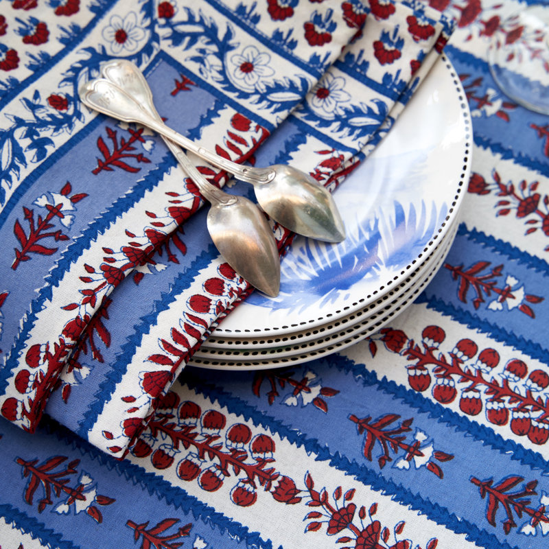 Avignon 100% Cotton Square Napkins, Red/Blue