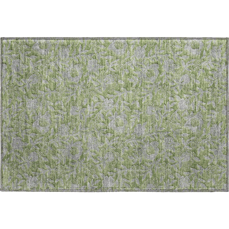 Premium Machine Washable Prisco Olive Rug, Rectangle 1'8" x 2'6"