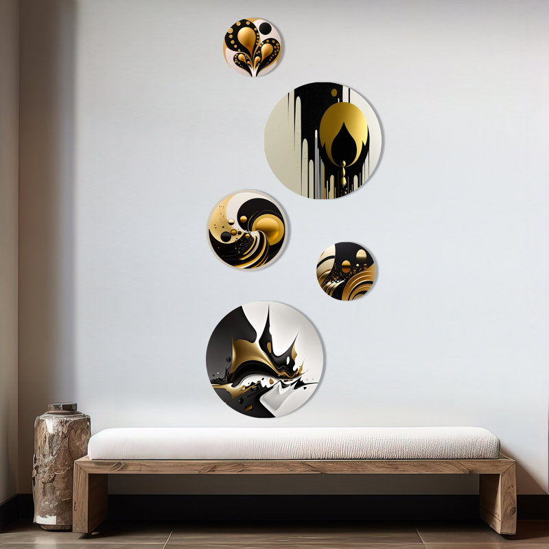 Décoration murale géométrique moderne en or doré et noir II