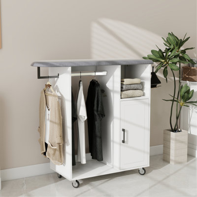Chariot à repasser avec planche à repasser roulante, armoire à repasser polyvalente avec roues, solution de repassage compacte pour salle de lavage, chambre à coucher, vestiaire-blanc