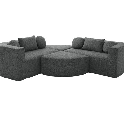Canapé modulaire désossé de 114,9 po de longueur avec assise arrondie, profondeur d'assise de 24,4 po et tissu bouclé doux pour le salon, 6 sièges, assise profonde combinée noire et housse