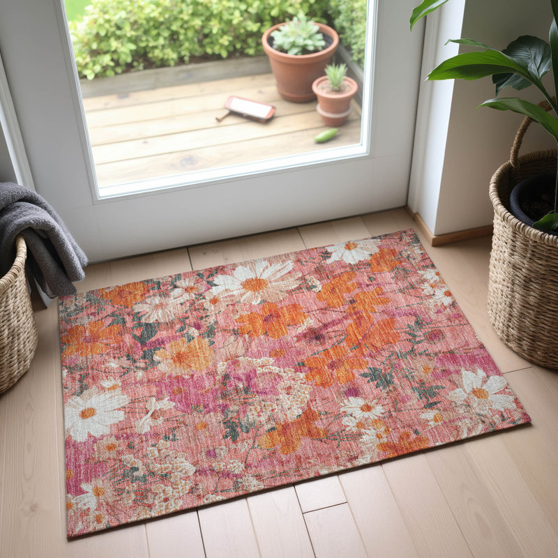 Premium Machine Washable Sykora AMF1506 Floral Rug, Rectangle 1'8" x 2'6"