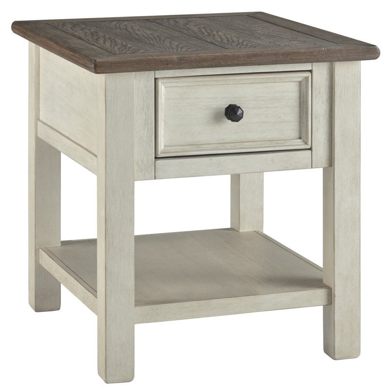 Chailey Floor Shelf End Table with Storage and Built-In Outlets, 25H x 24W x 27D, Gray