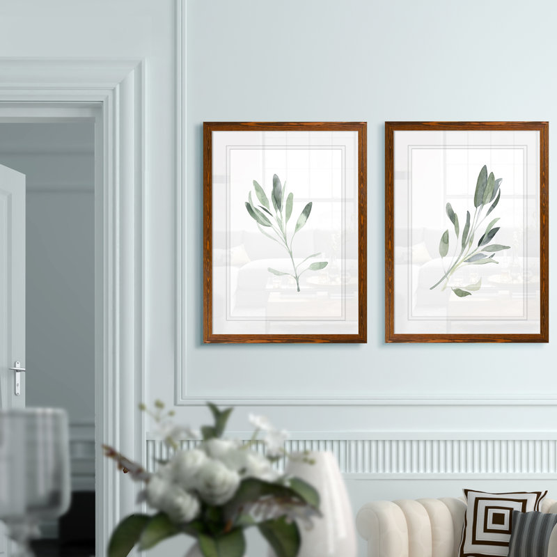 Simple sauge - ensemble de 2 reproductions d'art encadrées, Impression encadrée avec passe-partout, H 24 po x l 18 po