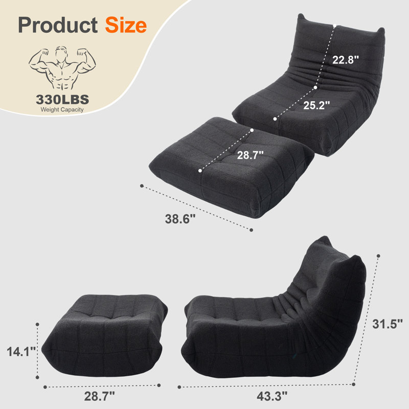 Fauteuil à billes et chaise longue Teddy, Noir