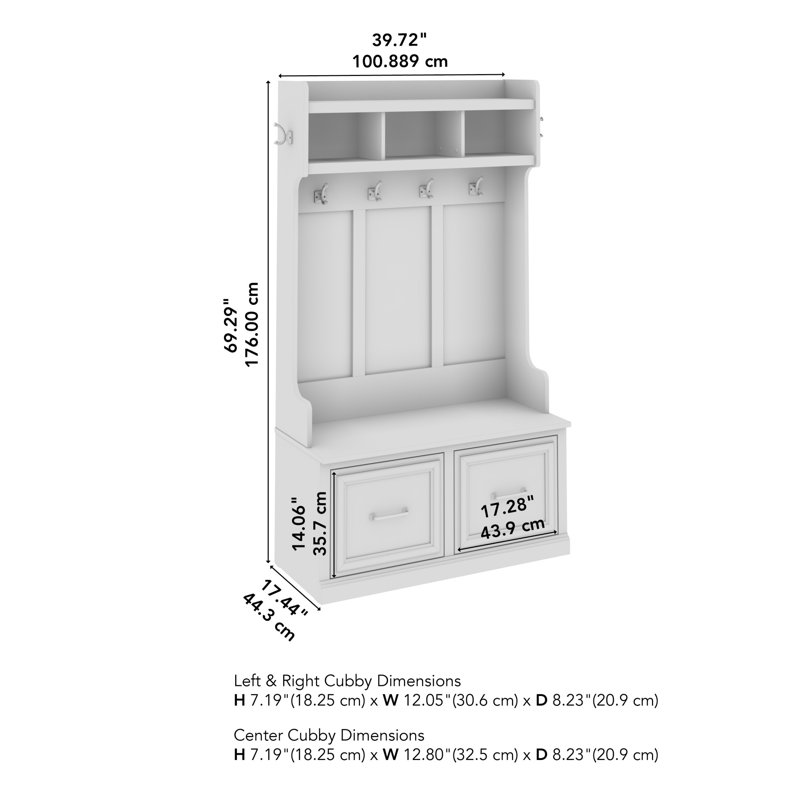 Arulappu Hall Tree with Bench and Shoe Storage, White Washed Maple