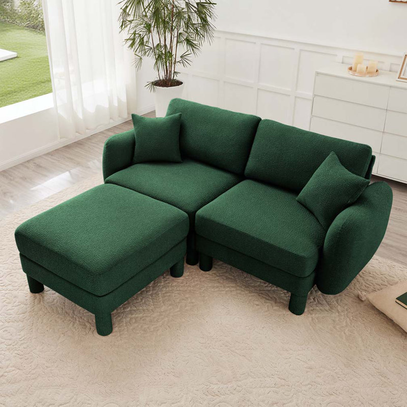 Canapé 2 places en tissu avec 2 coussins cle Boucle, 35" H x 78" W x 67.3" D, Beige
