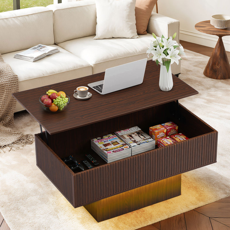 Smart Lift-top Coffee Table With Led Lights And Power Outlets – Modern Rectangular Coffee Table With Hidden Storage, Usb & Type-c Charging Ports, Carb Compliant Mdf, For Living Room