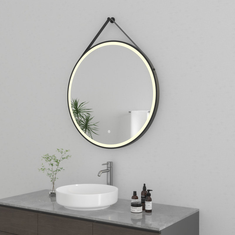 Kingston Brass Aurora 30-Inch Round LED Bathroom Mirror, Front Light, Anti-Fog, Dimmable Touch Sensor Lighted Mirror