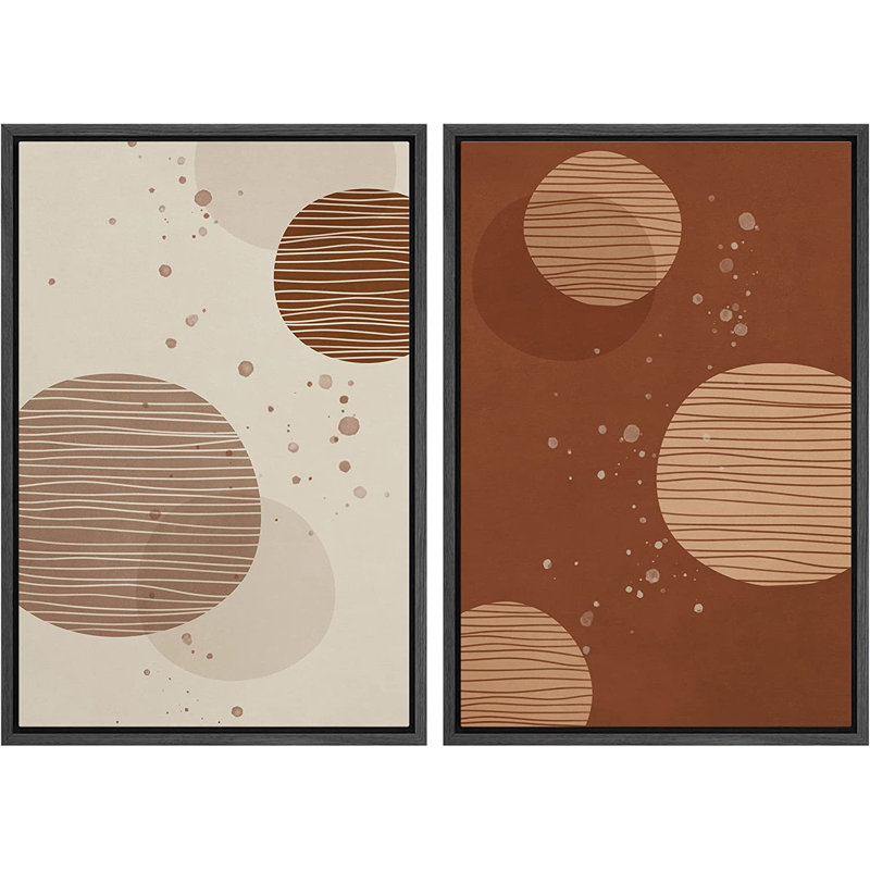 IDÉE4WALL, ensemble d'art mural encadré brun et brun clair, cercles rayés avec éclaboussures de peinture, formes abstraites, illustrations modernes, contemporaines pour salon, chambre à coucher, bureau