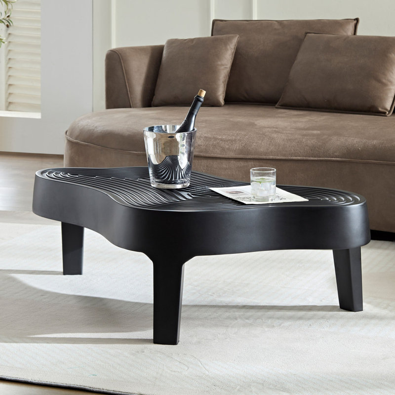 Table basse de 47,24 po en fibre de verre pour le salon, devant en relief noir mat du canapé, table centrale irrégulière pour appartement, aucun assemblage nécessaire