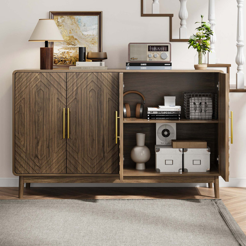 Sideboard Buffet Cabinet With Storage,Carved 4 Door Sideboard,Multifunctional Accent Cabinet With Adjustable Layer Board For Living Room, Entryway,Hallway, Office,Kitchen and Dining Room