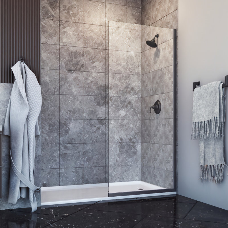 Eurolite 34 in. W x 76 in. H Fixed Single Panel Semi-Frameless Shower Screen Door, Noir mat