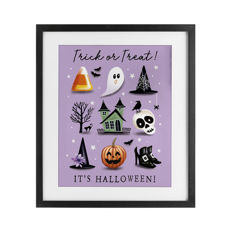 «Trick Or traiter It's Halloween», reproduction encadrée sous verre, conception par Elizabeth Tyndall, H 21 po x l 17 po