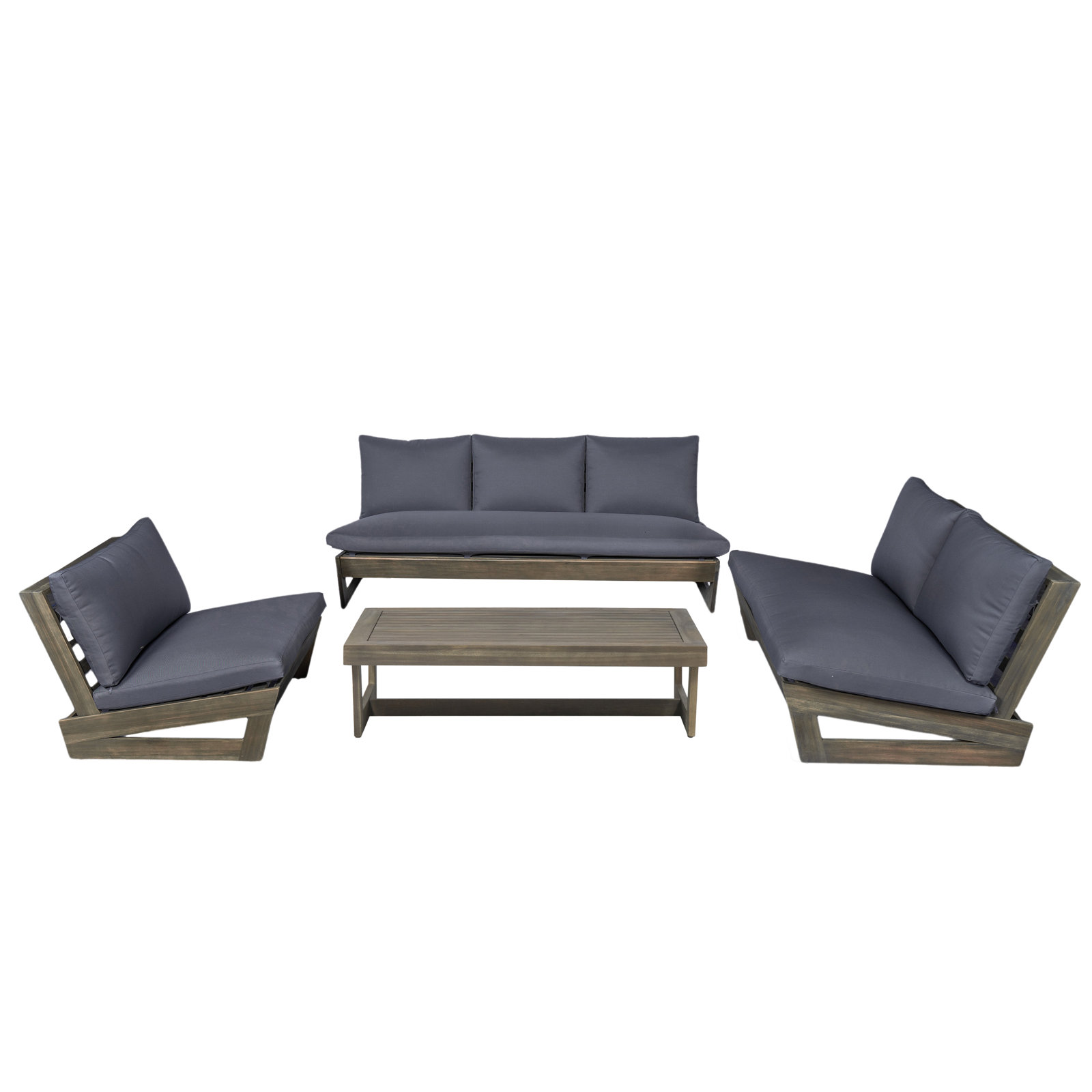 Louise Acacia 4 - Person Patio Conversation Set with Cushions, Dark Gray, Gray