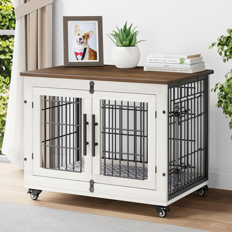 Mobilier pour cage de chien avec coussin, Noyer/blanc