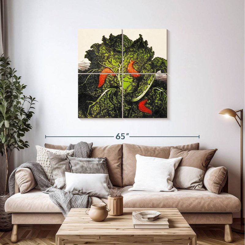 Yarlin Three Slugs On A Cabbage, 38" H x 38" W