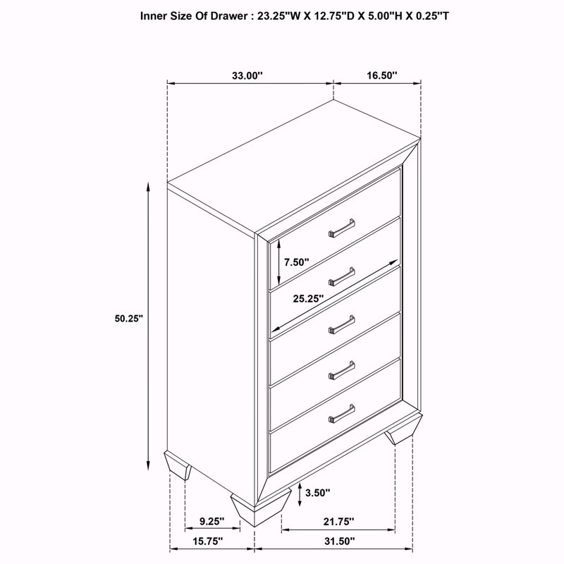 Commode de chambre 5 tiroirs Harrison