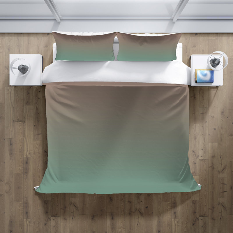 Polyester Ombre Duvet Cover, Queen Duvet Cover + 2 Queen Shams, Taupe/Mint