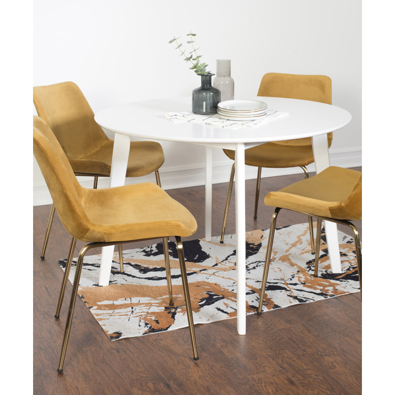 Aufurr Contemporary Dining Set, White Round Dining Table with Chairs,Round Table Top,dining table set,dining room set, Yellow