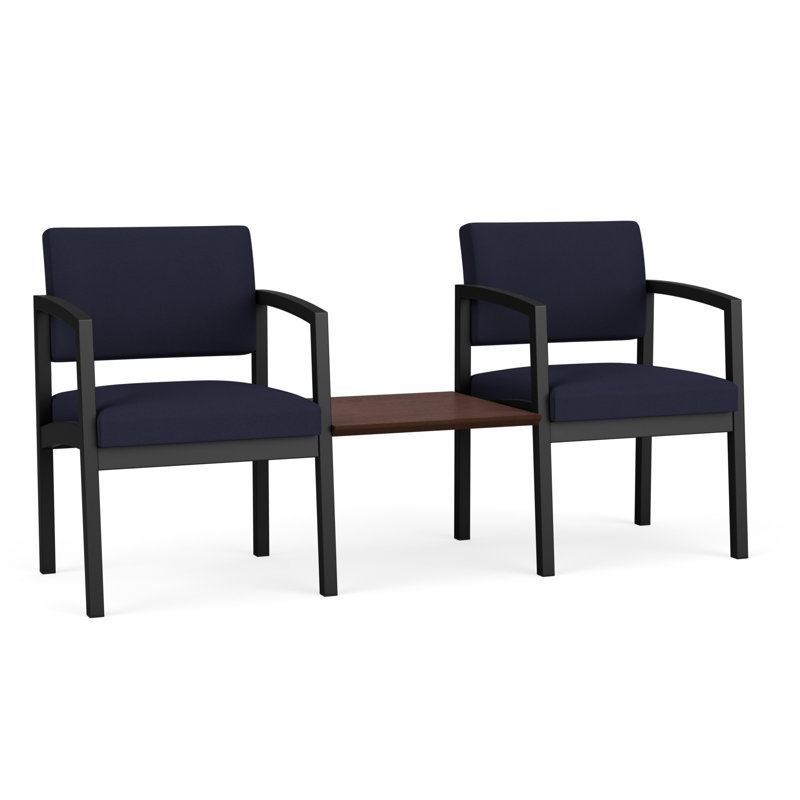 Structure tandem 2 places avec table centrale en acier Lenox, Noir / noyer cacao, Cocoa Walnut