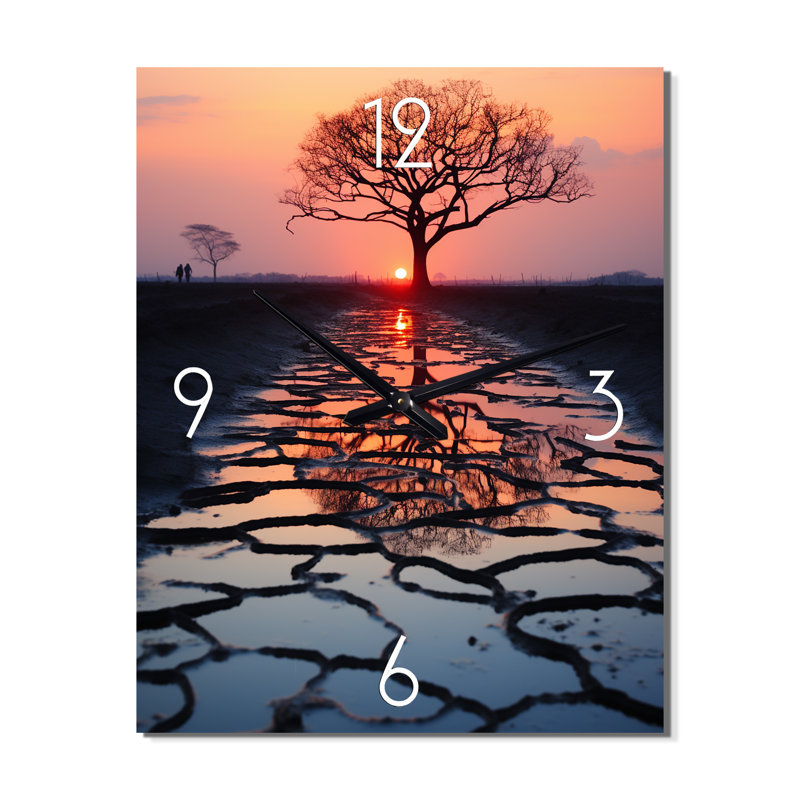 Horloge murale Silence Of The Single Tree At Stunning Sunset I - Landscape Trees, Grand