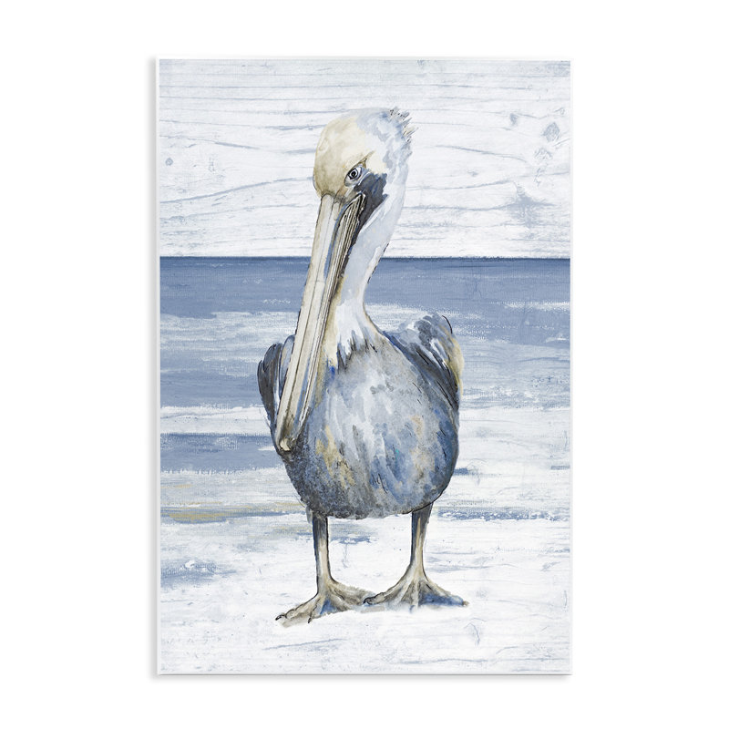 «Rustic Nautical Pelican» par Patricia Pinto, reproduction d'art sur bois sans cadre, H 19 po x l 13 po x P 0,5 po