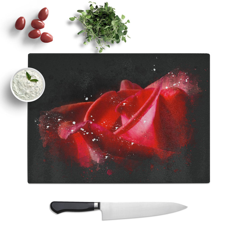 Rose Flower Vol.1 Paint Splash Chopping Board, 0.4cm H x 20cm W x 28.5cm L