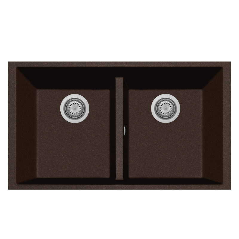 33" L x 18.5" W Double Basin Undermount Quartz Kitchen Sink, Brown